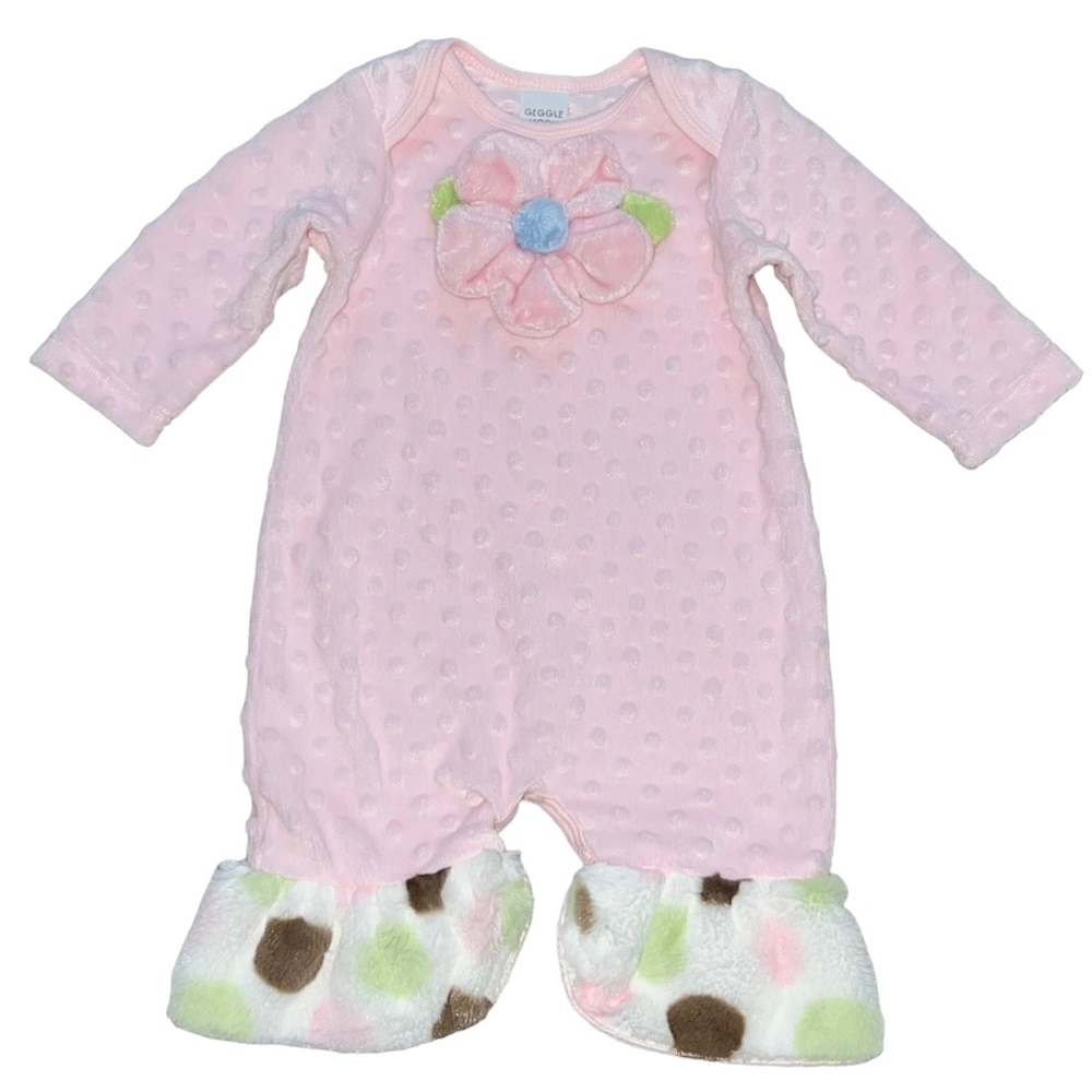 6m Giggle Moon Boutique Baby Girls Soft Minky Fleece Long Sleeve Coverall Romper